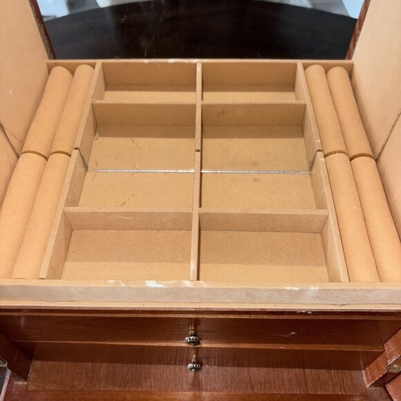 Vintage Wooden Peach Etched Flowers 2 Drawer Jewelry Box Felt lined 17.5”h x 12” - Picture 6 of 16